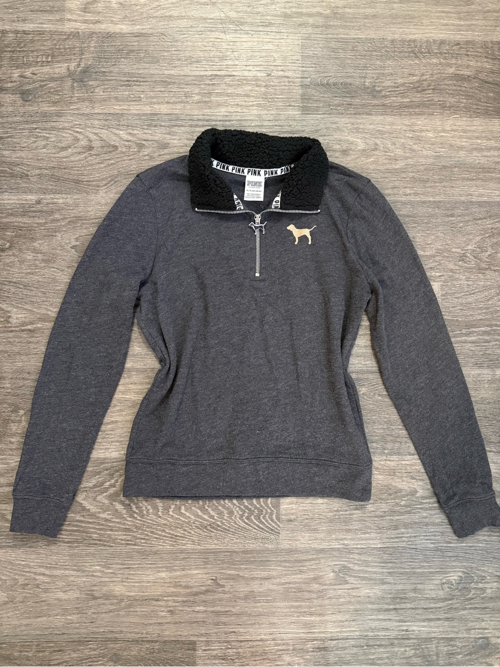 PINK Victoria's Secret Charcoal Gray Half-Zip Pullover with Black Sherpa Collar